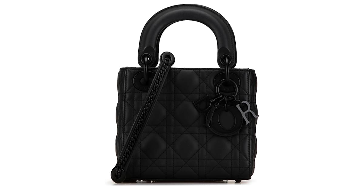 Dior Black Mini Ultra Matte Calfskin Cannage Lady Dior Leather Pony style calfskin ref.1614153 Joli Closet