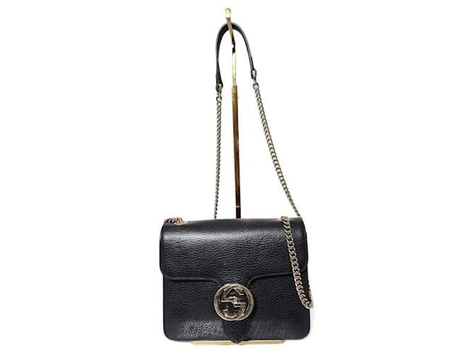 Borse Gucci Gucci Interlocking Nera Borsa A Spalla In Pelle Di