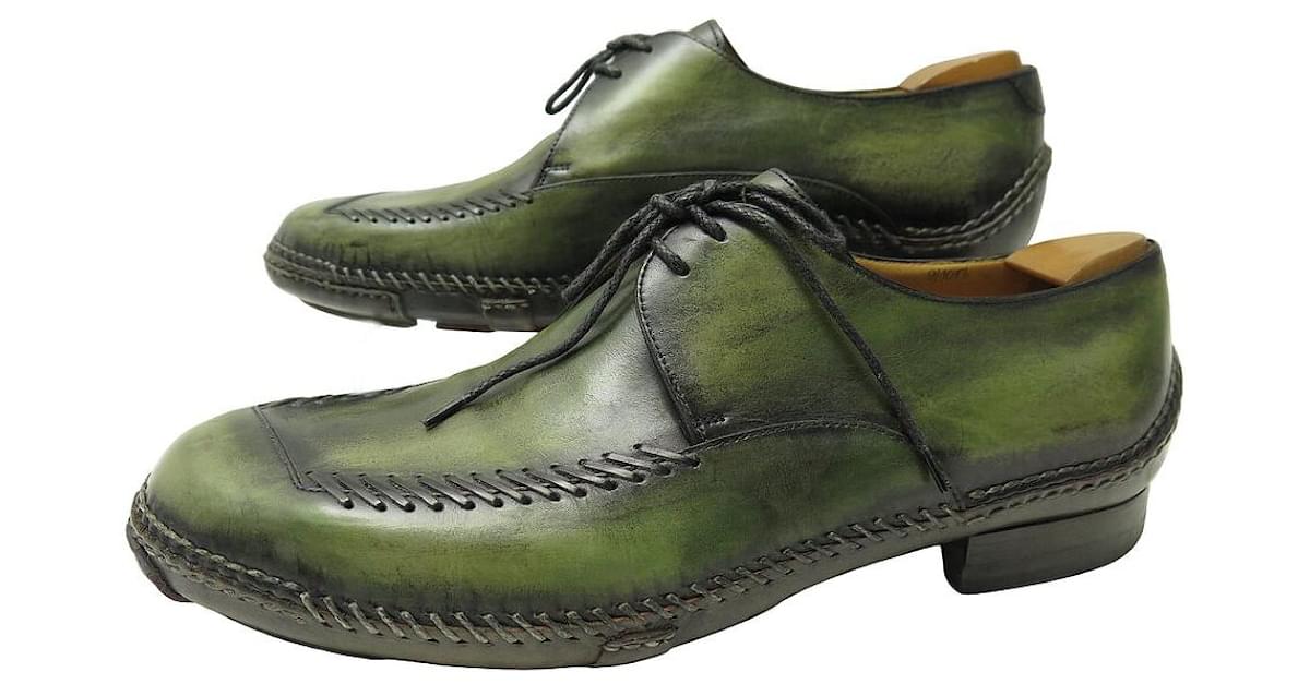 BERLUTI DERBY 1073 SCARS SHOES GREEN LEATHER 9 43 SHOE TREE ref.1614329 -  Joli Closet