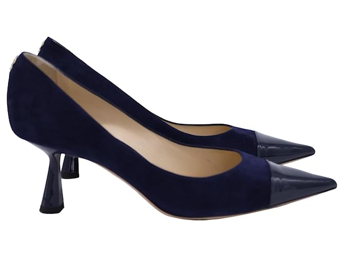 Jimmy Choo Rene 65 Pointed Pumps in Navy Blue Suede