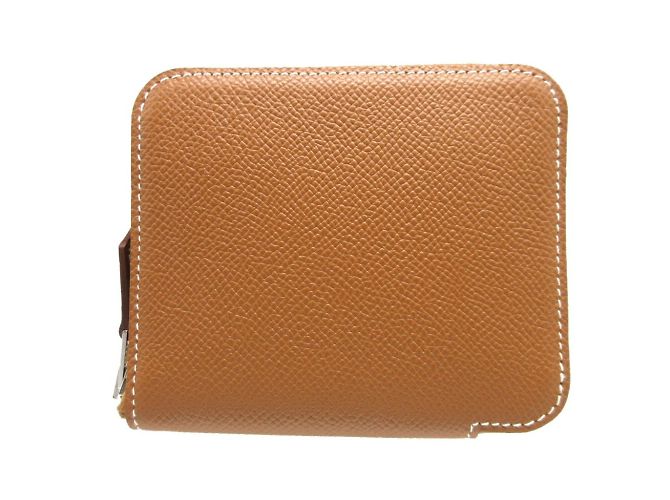 Hermès Hermes Azap Compact Coin Case in Gold Golden Leather Silk ref ...