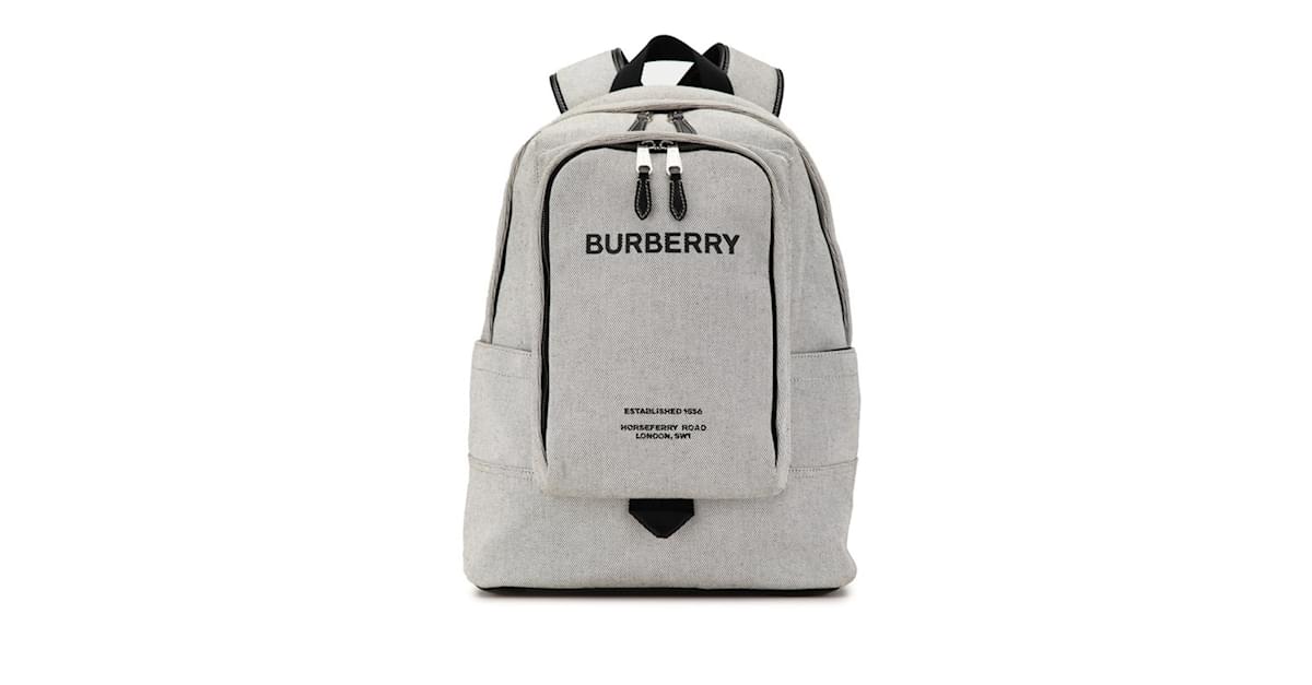 Burberry Women s Backpack in Black and Light Gray Grey Leather Cloth ref.1617711 Joli Closet