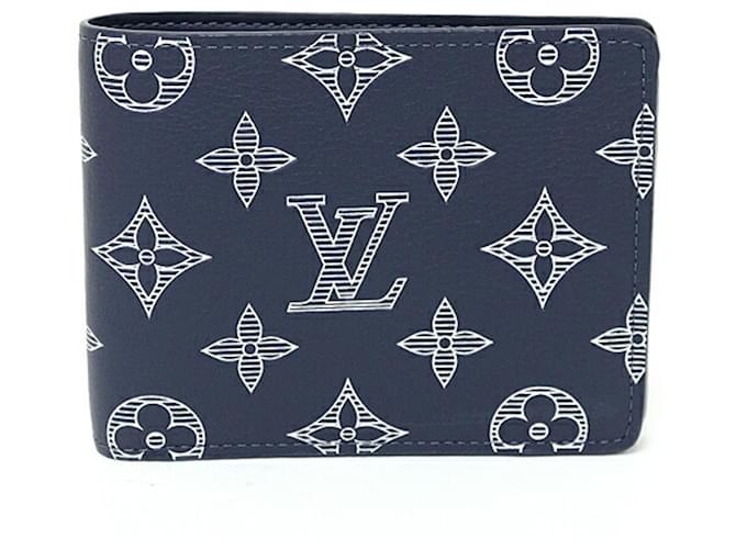 Louis Vuitton Monogram Shadow Bi-fold Wallet Navy blue Cloth ref