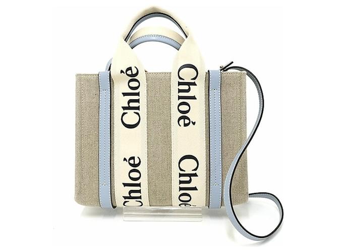 ☆Chloe☆ WOODY Nano Tote 2wayトートバッグ WHITE/BLUE♪ Chloé WOODY Small Tote Bag White Blue Cloth ref.1618217
