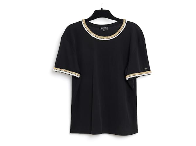 Chanel PF2017 Top FR38 Black Jersey Gold Trimming Ritz T shirt US8