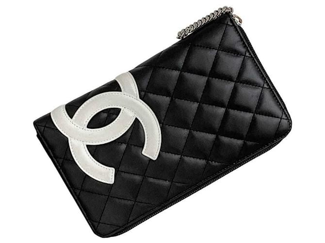Chanel Round Long Wallet Black White Leather ref.1619387 - Joli Closet