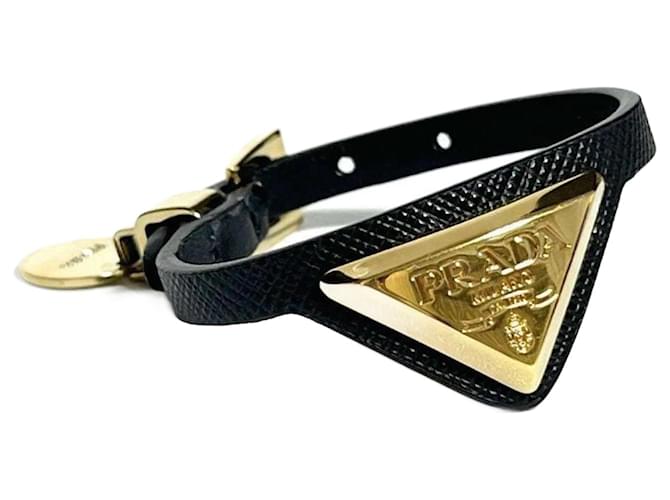 Prada Women's Saffiano Triangle Charm Bracelet Black Leather