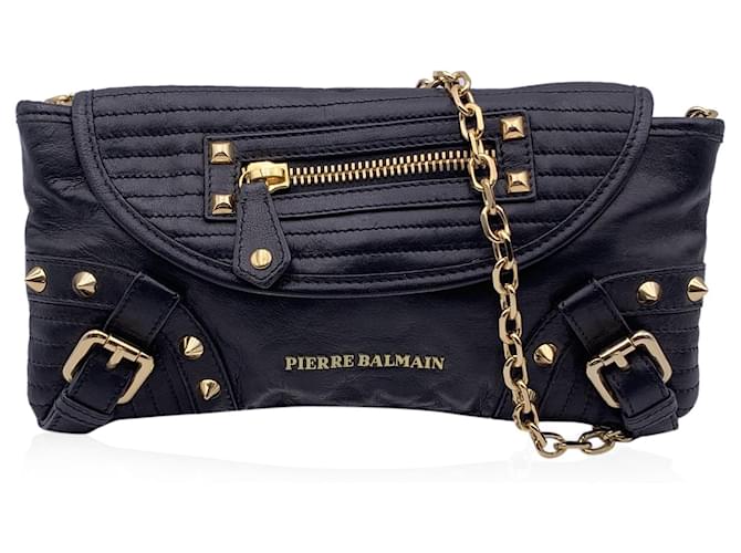 Pierre Balmain Black Leather Shoulder Bag Studs and Buckle
