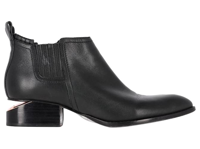 Alexander Wang Kori Cut-Out Ankle Boots in Black Calfskin Leather