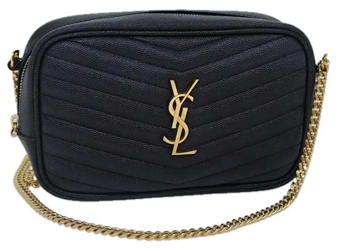 SAINT LAURENT V Stitch Chain Shoulder Bag Caviar Skin Black Gold
