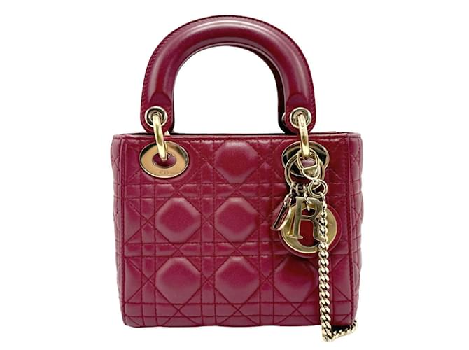 Christian Dior ショルダーバッグ バーガンディ Christian Dior Wine Red Lambskin Handbag Dark red Leather ref