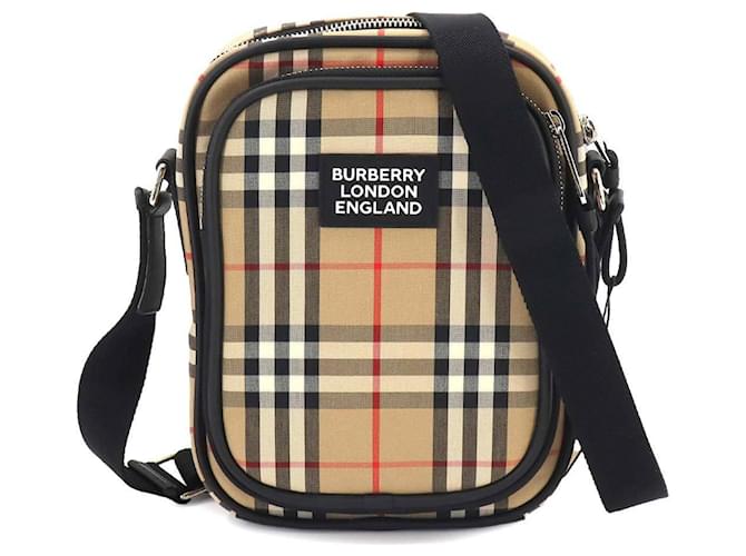 Burberry Check Shoulder Bag Black Beige Leather Cloth ref