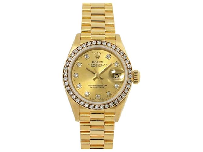 Reloj de dama Rolex Datejust 69138G con bisel de diamantes Dorado