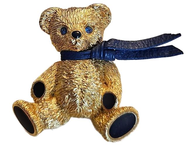 Cute Burberry Vintage Teddy Bear Brooch with leather scarf
