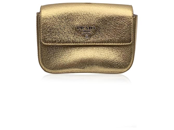 Jacquard Prada Metallic Gold Leather Mini Box Clutch Bag Pochette