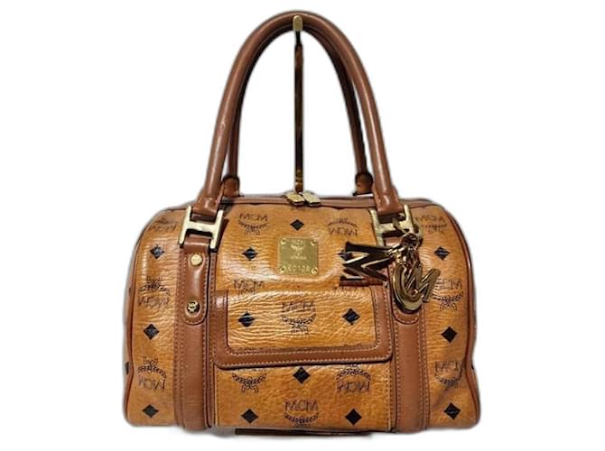 MCM Visetos Coated Canvas and Leather Front Pocket Boston Bag