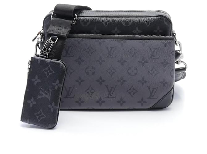 Louis Vuitton Trio Shoulder Bag Brown Black Leather Cloth ref