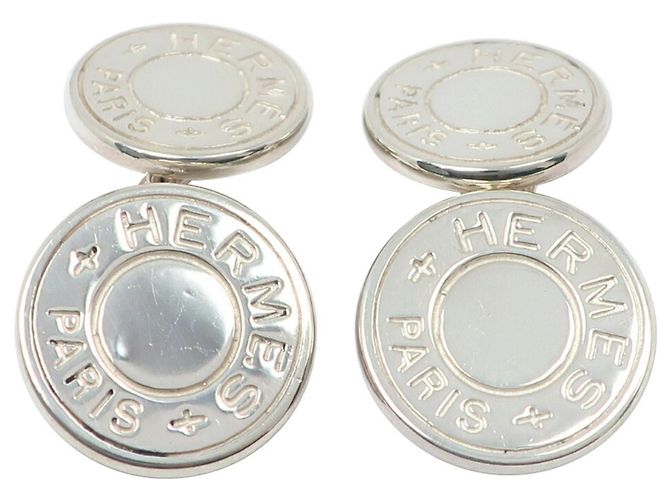 Boutons De Manchette HERMÈS Argent 925 - Motif Ceinture - Authentique - Occasion Très Bon état