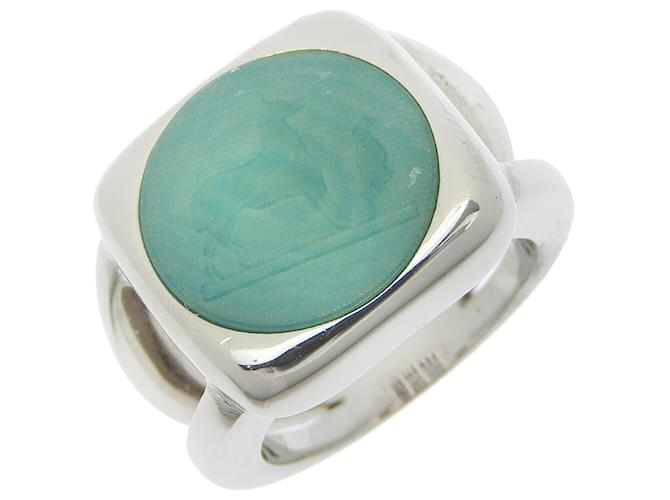 HERMES　BAGUE COROZO Ring Hermès Bague en Corozo Hermes Métal Argenté Vert ref.1627138