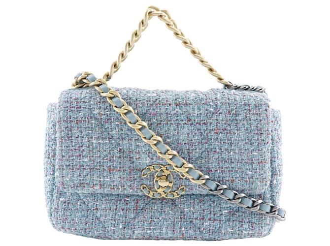 ショルダーバッグ・ポシェット × ヴィンテージ(中古) Chanel Tweed Top Handle and Shoulder Bag Classic 11.12 handbag, Tweed & gold-tone metal, light blue