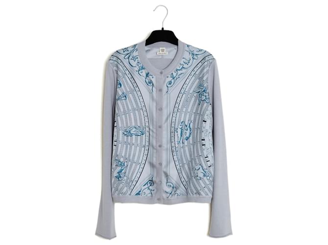 トップス HERMES SILK CARDIGAN Hermès // Black & Grey Silk Print Belted Cardigan – VSP