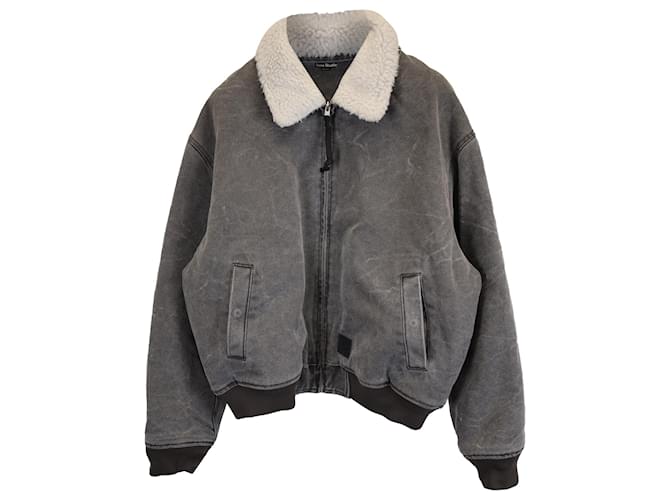 Acne Studios Acid-Washed Fleece-Lined Zipped Bomber Jacket
