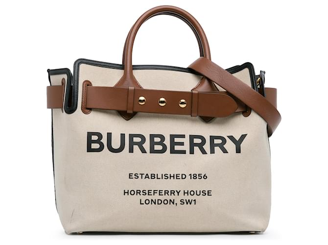Burberry Brown Canvas Horseferry Belt Satchel Beige Cloth Cloth