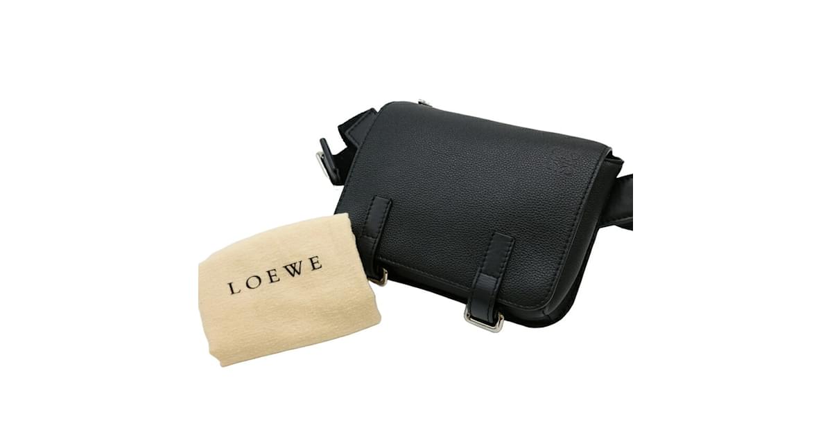 Loewe Anagram Military Small Shoulder Body Bag Black Leather ref.1629032 Joli Closet