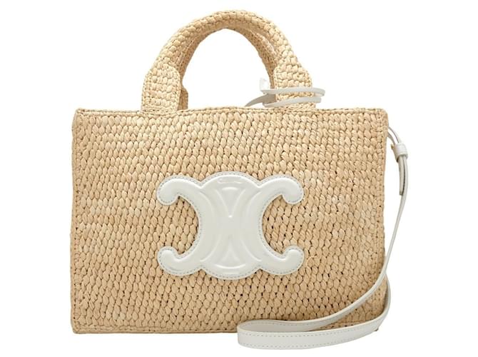 2色展開【CELINE】Small Cabas Thais ラフィア×カーフ 人気 NEW CELINE SMALL CABAS THAIS WITH TRIOMPHE ALL-OVER