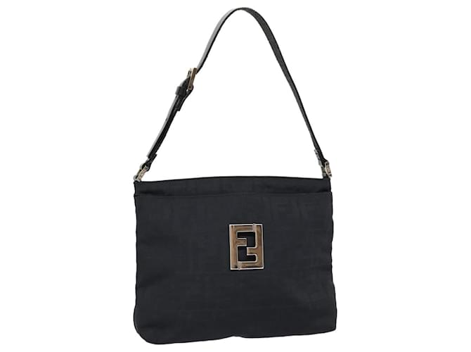 FENDI Zucca Canvas Shoulder Bag Black Silver Auth ep5578