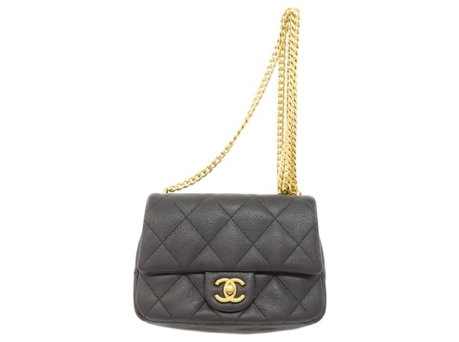 Chanel Chain Shoulder Coco Mark Bag Black Leather ref