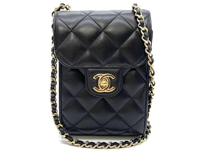 Chanel Classic Matelasse Chain Shoulder Bag Black Leather ref