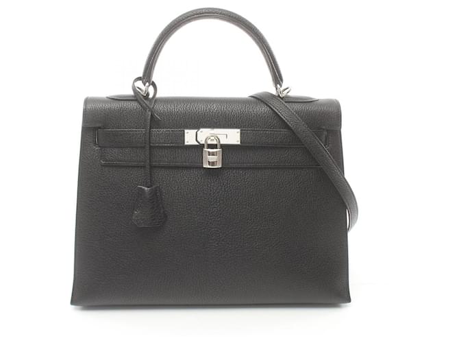 Hermès Hermes Kelly 32 Handbag in Black Chevre Leather Diamond ref