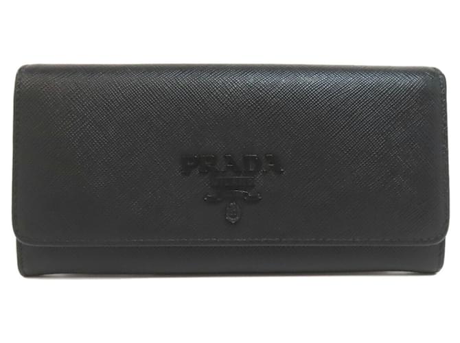 Prada Saffiano Long Wallet Black Leather Joli Closet