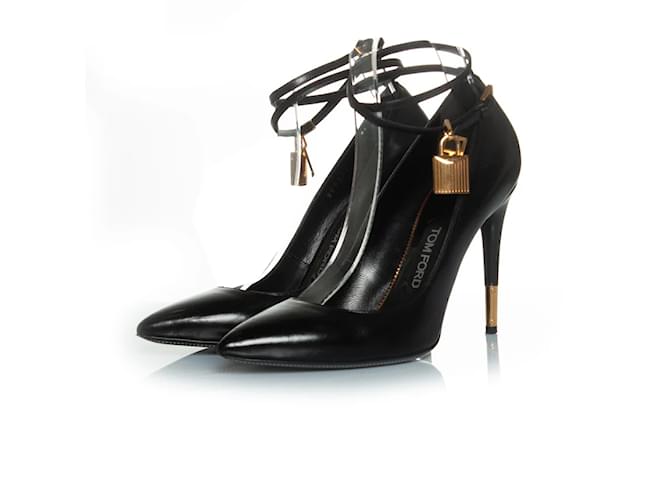 Tom Ford, Padlock leather pumps in black Golden Joli