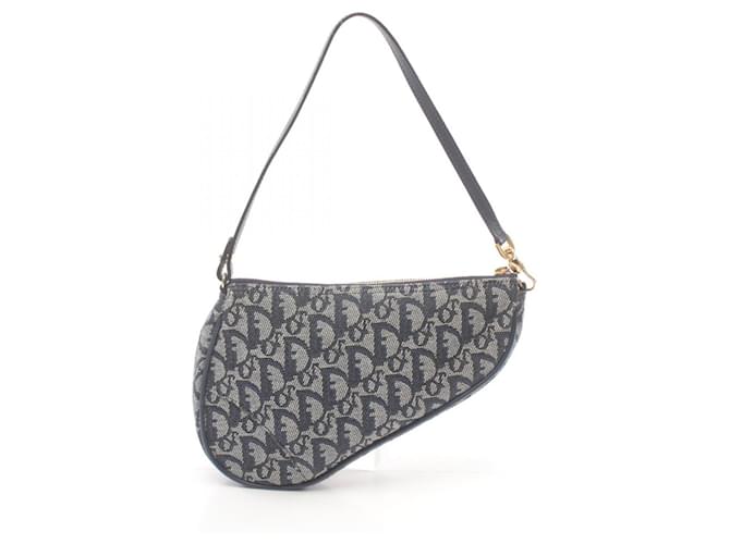 Christian Dior Trotter Saddle Bag Brown Navy blue Leather