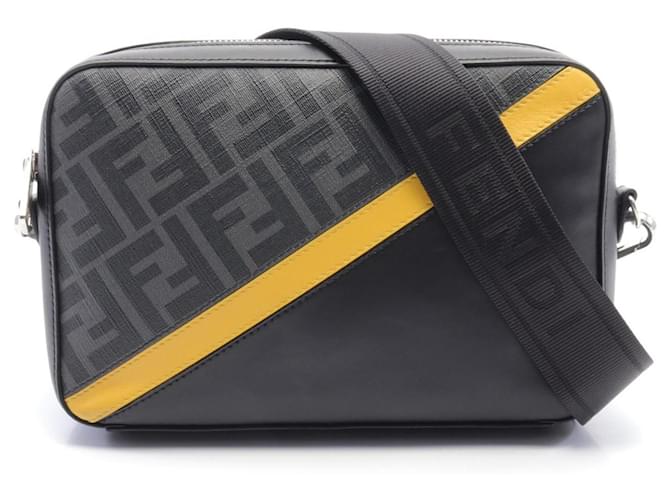Fendi Diagonal Camera Case Zucca Shoulder Bag Brown Black Yellow