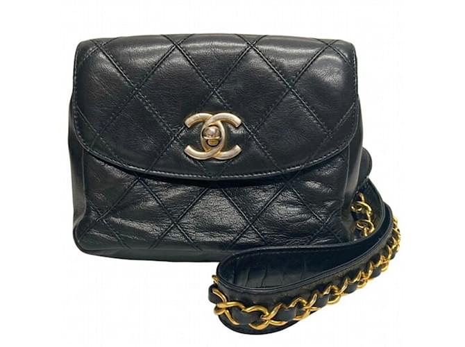 Chanel Bicolor Ketten schwarze Bauchtasche Leder