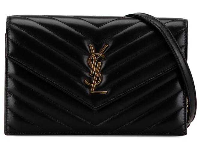 Saint Laurent Black Chevron Calfskin Monogram Envelope Chain