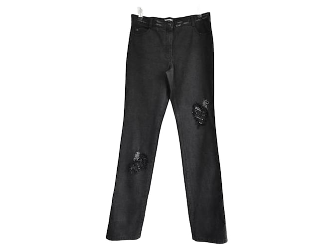 CHANEL JEANS 黒36 Chanel Jeans Size 36 FR: All-Over Logo Print