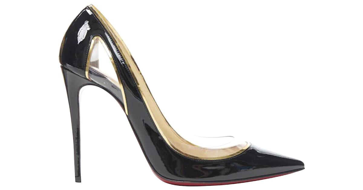 Christian Louboutin Cosmo 554 Black Patent Gold Pvc Trimmed Pigalle Eu37.5 Leather Patent leather ref.1639352 Joli Closet