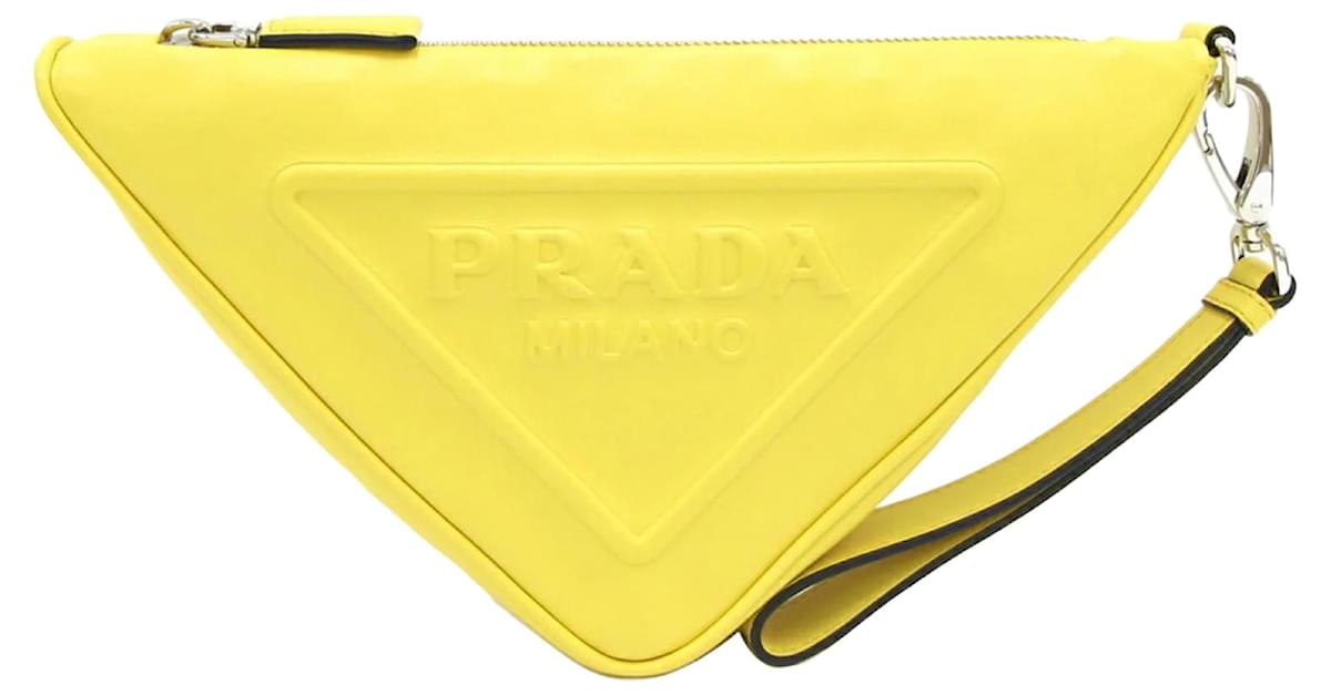 prada ポーチ　クラッチ　2012 イエロー　pouch clutch Authentic Prada Pouch Clutch with Strap TESSUTO Giallo Fluo