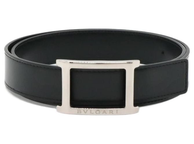 Bvlgari Belt Man Black Gray Silver Bulgari Bvlgari Rettangolo Leather Belt for Men Black  main image 4