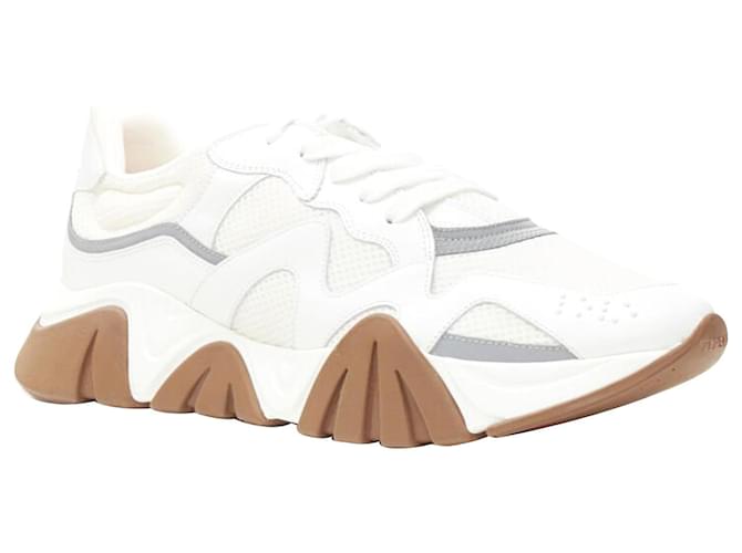 Versace Squalo White Gum Leather Mesh Chunky Sneakers Eu45 Us12