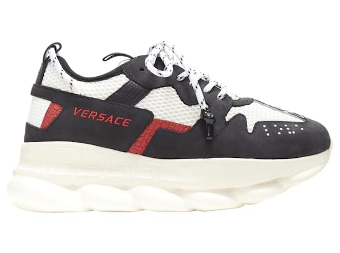 Versace Chain Reaction Black White Red Suede Mesh Low Chunky