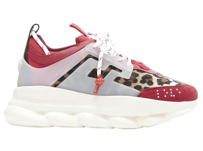Versace Chain Reaction Red Wild Leopard Low Chunky Sneaker