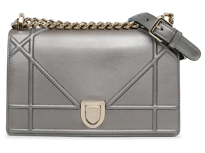 Dior Silver Small Diorama Flap Silvery Leather Pony style calfskin ref.1643303 Joli Closet