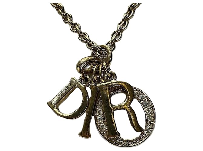 Dior Logo Rhinestone Necklace Gold Golden Metal ref.1659991 - Joli