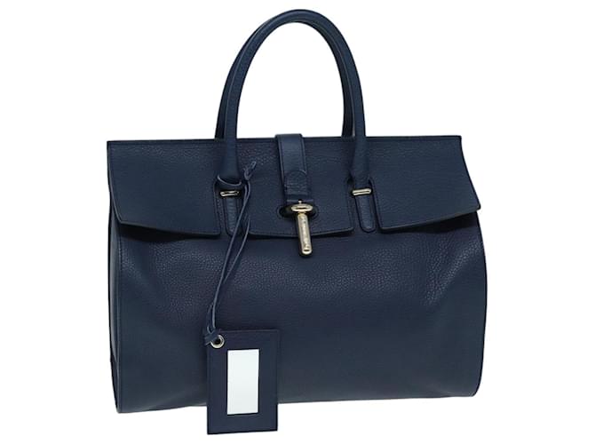 BALENCIAGA Tube Round Hand Bag Leather Navy Auth ki4912 Navy blue