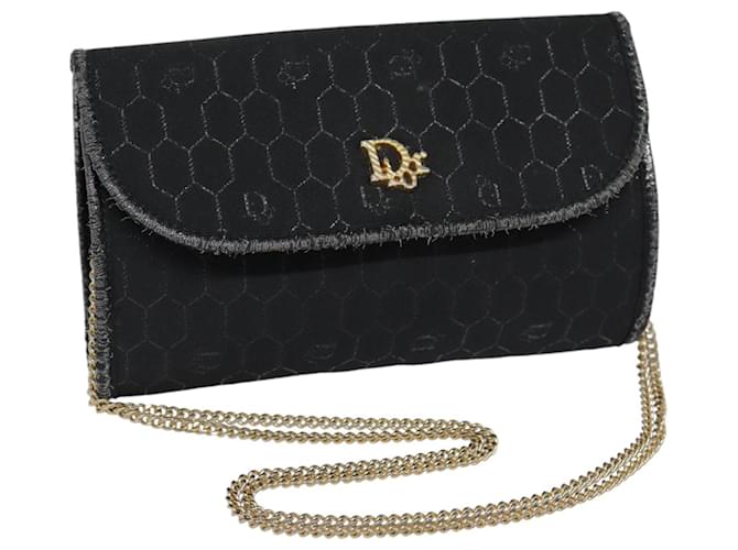 Christian Dior Honeycomb Canvas Chain Shoulder Bag Black Gold Auth